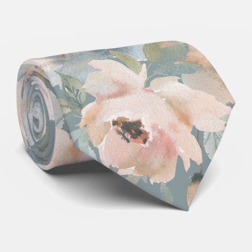 Light Pink Dusty Blue Roses Floral Neck Ties