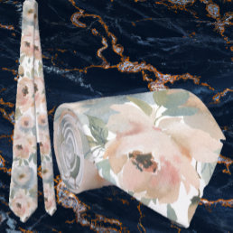 Light Pink Dusty Blue Roses Floral Neck Ties