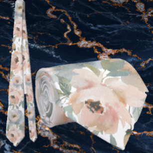 Light Pink Dusty Blue Roses Floral Neck Ties