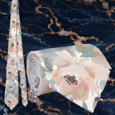 Light Pink Dusty Blue Roses Floral Neck Ties