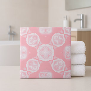 Light Pink Elegant Mosaic Baroque Vintage Pattern Ceramic Tile
