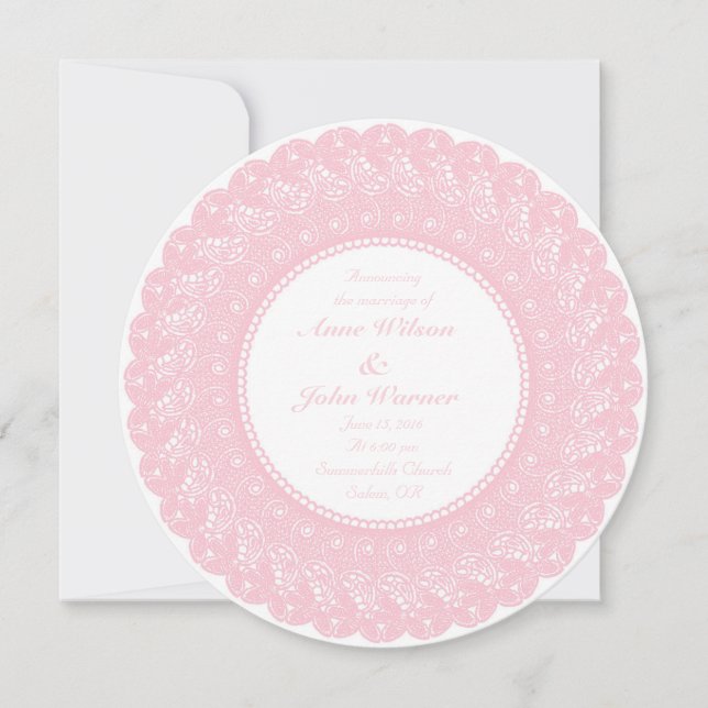 Light pink elegant round lace photo invitation (Front)