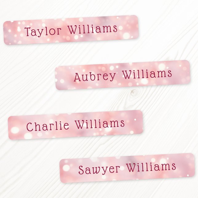 Light pink ethereal bokeh waterproof name labels (Light pink ethereal bokeh waterproof name labels)