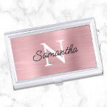 Light Pink Faux Metallic Foil Monogram Business Card Case<br><div class="desc">Create your own black and white monogrammed modern minimalist business card case.
Modern monoline style script for her name over a more classic style monogram font.
The background features a faux blush and light pink brushed metal style ombre foil that prints like a photo.</div>