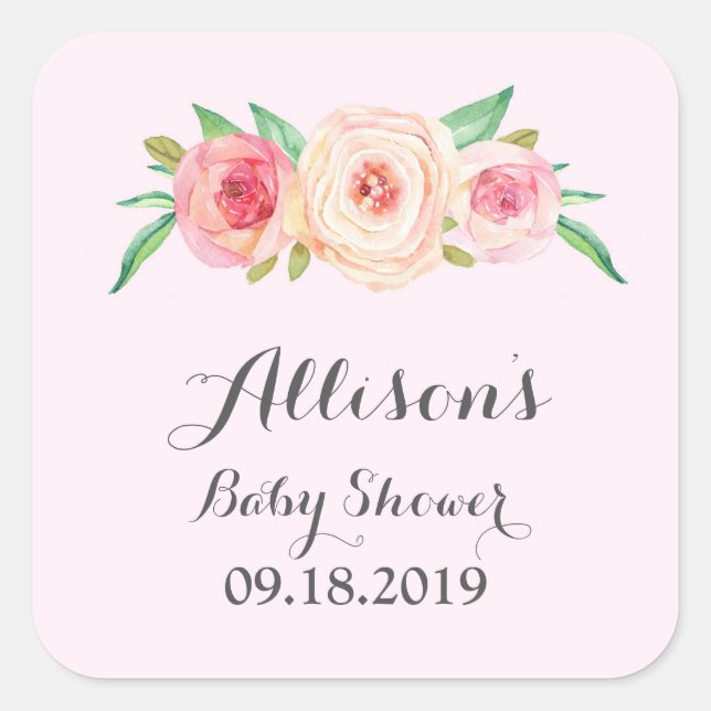 Light Pink Floral Baby Shower Tag (Front)