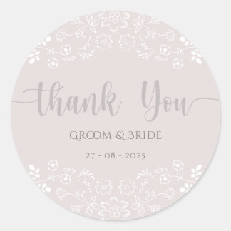 Light Pink floral design Elegant Wedding Classic Round Sticker