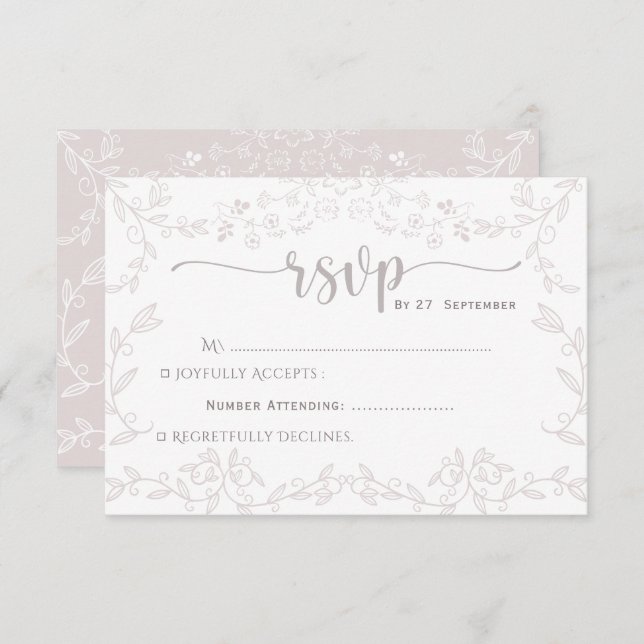  Light Pink floral design Elegant Wedding RSVP Card (Front/Back)