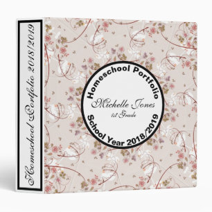 Light Pink Floral Design Homeschool Portfolio 3 Ring Binder