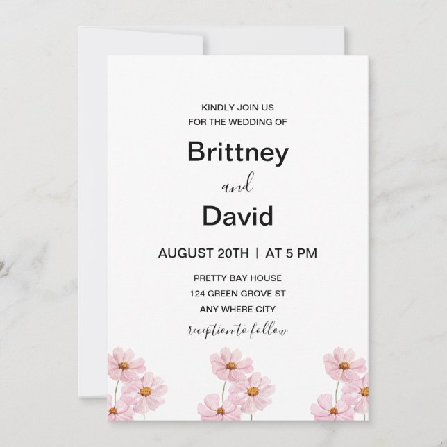 Light Pink Floral Elegant Wedding Invitation (Front)