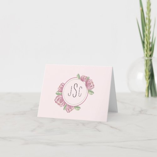 Light Pink Floral Monogram Notecards Set of 10 Thank You Card