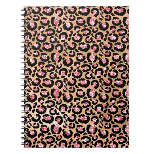 Light Pink Foil  Gold Glam Glitter Leopard Spots Notebook