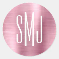 Monogram White on Light Pink Square Sticker, Zazzle in 2023