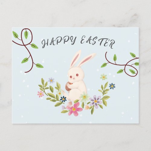 Light Pink Forest Little Rabbit Happy Easter Holiday Postcard