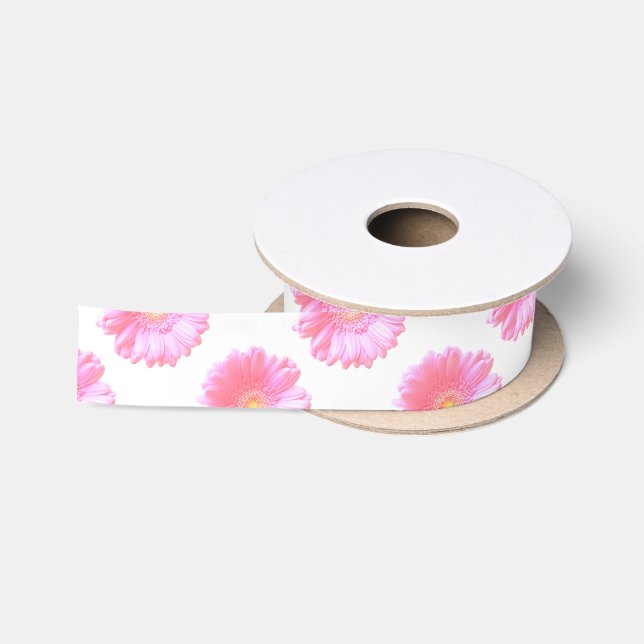Light pink gerbera daisy satin ribbon (Spool)