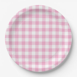 Light Pink Gingham Check Paper Plates