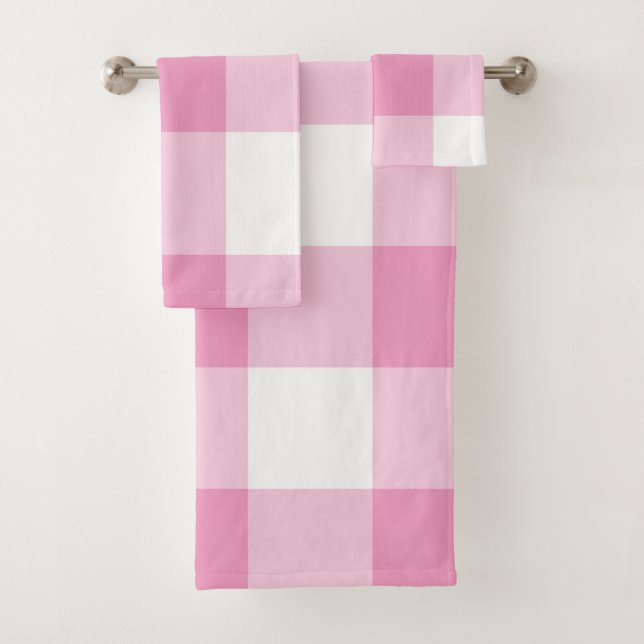 Light Pink Gingham Pattern Bath Towel Set (Insitu)