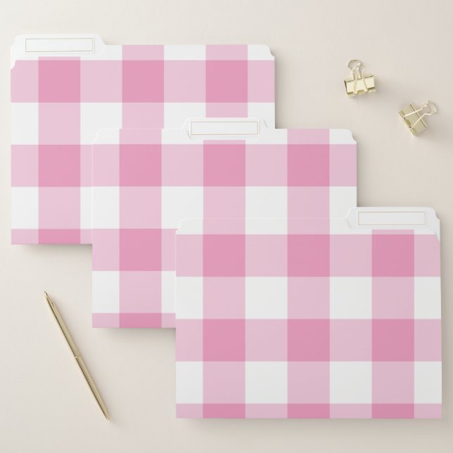 Light Pink Gingham Pattern File Folder (Set)
