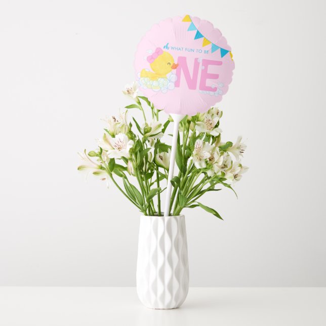 Light Pink Girl Duck ONE 1st Birthday Centerpiece Balloon (Vase)
