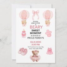 LIGHT PINK Girl Teddy Bear baby shower 5x7 flat