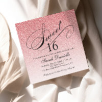 Light Pink Glam Glitter Sweet 16 Square