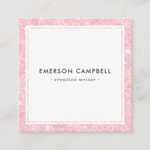 Light pink glitter border minimal professional square business card