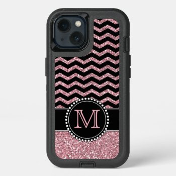 Light Pink Glitter Chevron Personalized Defender O Iphone 13 Case by CoolestPhoneCases at Zazzle
