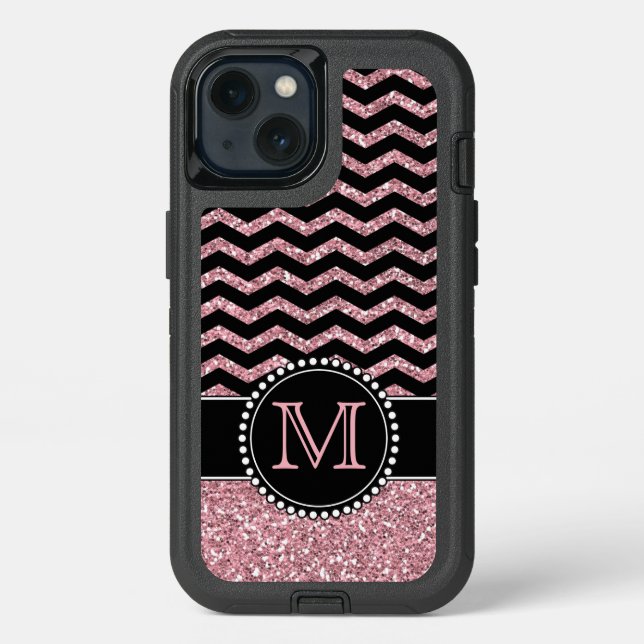 Light Pink Glitter Chevron Personalized Defender O Otterbox iPhone Case (Back)