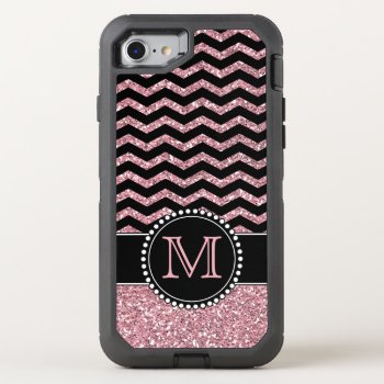 Light Pink Glitter Chevron Personalized Defender Otterbox Defender Iphone Se/8/7 Case by CoolestPhoneCases at Zazzle