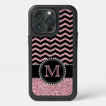 Light Pink Glitter Chevron Personalized Iphone 13 Pro Case by CoolestPhoneCases at Zazzle