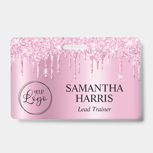 Light Pink Glitter Drips Shimmer Badge (Front)