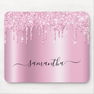 Light Pink Glitter Drips Shimmer Glam Name Mouse Pad