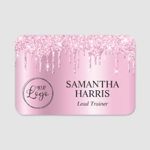 Light Pink Glitter Drips Shimmer Name Tag