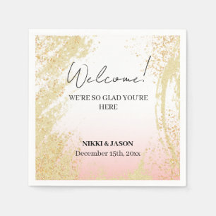 Light Pink Glitter Golden Splash Wedding Welcome Napkins