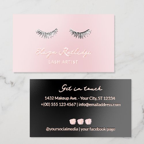 Light Pink Glossy Lashes Lash Artist Rose Gold Foil Spot Gloss Business Cards