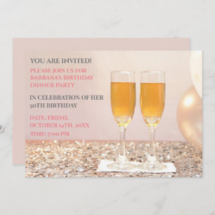 Light pink gold 50th birthday champagne invitation