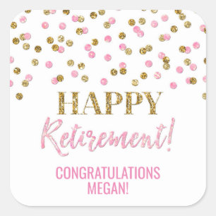 Light Pink Gold Confetti Happy Retirement Square Sticker