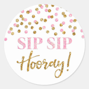 Light Pink Gold Confetti Sip Sip Hooray Classic Round Sticker