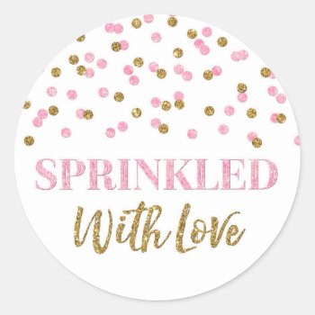 Light Pink Gold Confetti Sprinkled With Love Classic Round Sticker by DreamingMindCards at Zazzle