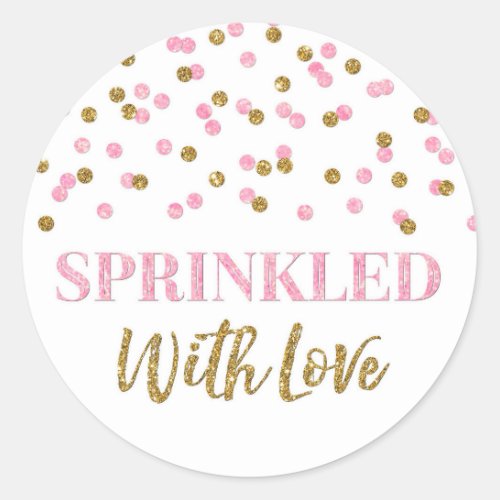 Light Pink Gold Confetti Sprinkled with Love Classic Round Sticker