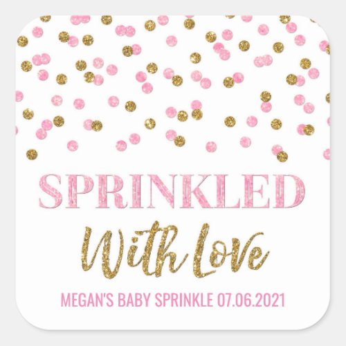 Light Pink Gold Confetti Sprinkled with Love Square Sticker