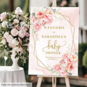 Light pink gold glitter floral baby shower welcome foam board