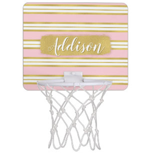 Light Pink Gold Stripe Pattern Custom Name Mini Basketball Hoop