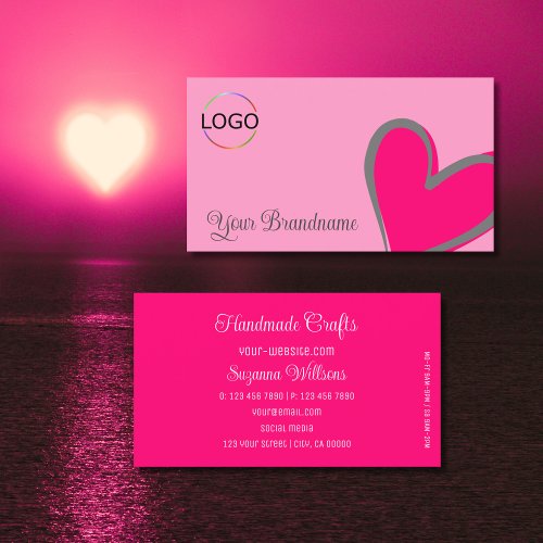 Light Pink Gorgeous Heart Modern with Logo Cute Business Card