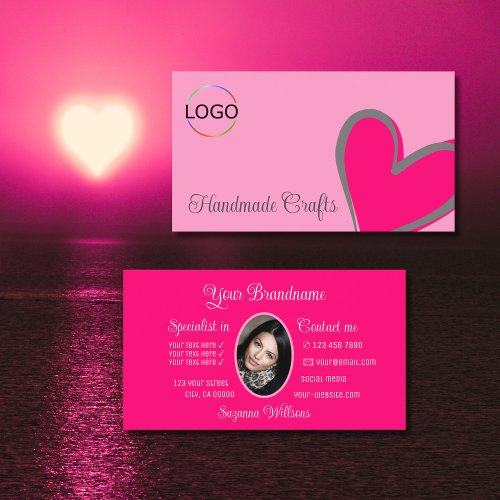 Light Pink Gorgeous Heart with Logo and Photo Cute Business Card