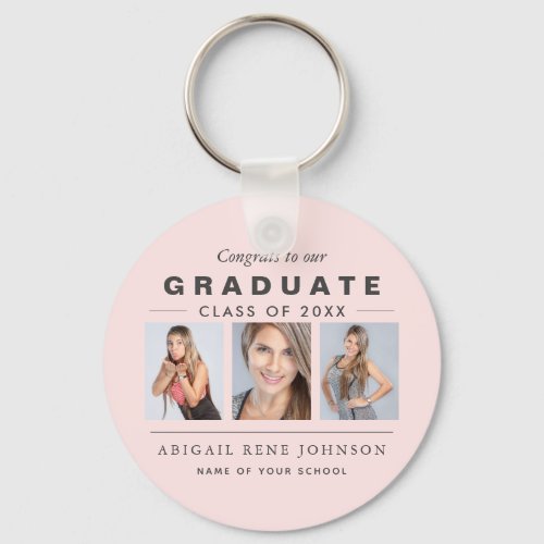 Light Pink Graduation Photo Collage Custom Keychain