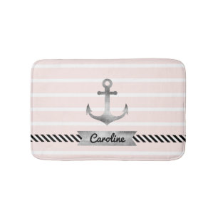 Light Pink Gray Anchor Personalized Bath Mat