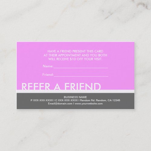Light pink gray simple refer a friend cards business card