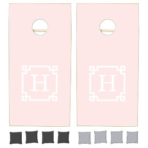 Light Pink Greek Key Frame #2 Initial Monogram Cornhole Set