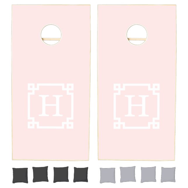 Light Pink Greek Key Frame #2 Initial Monogram Cornhole Set (Set)