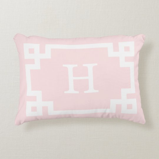 Light Pink Greek Key Frame 2 Initial Monogram Decorative Pillow